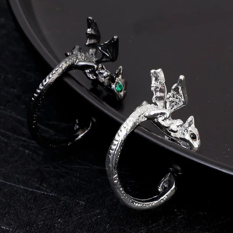 1/2Pcs Vintage Dragon Rings Men Women Cute Animal Silver Color Metal Punk Fashion Opening Finger Ring Jewelry Accessories Gifts