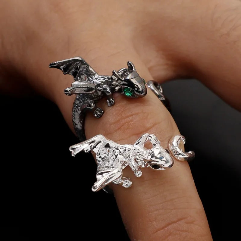 1/2Pcs Vintage Dragon Rings Men Women Cute Animal Silver Color Metal Punk Fashion Opening Finger Ring Jewelry Accessories Gifts