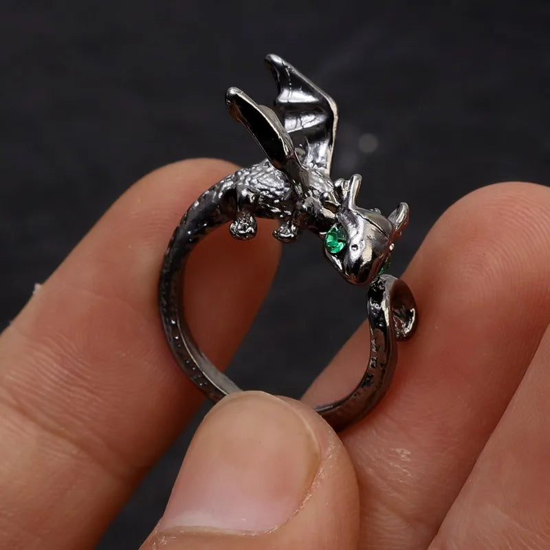 1/2Pcs Vintage Dragon Rings Men Women Cute Animal Silver Color Metal Punk Fashion Opening Finger Ring Jewelry Accessories Gifts